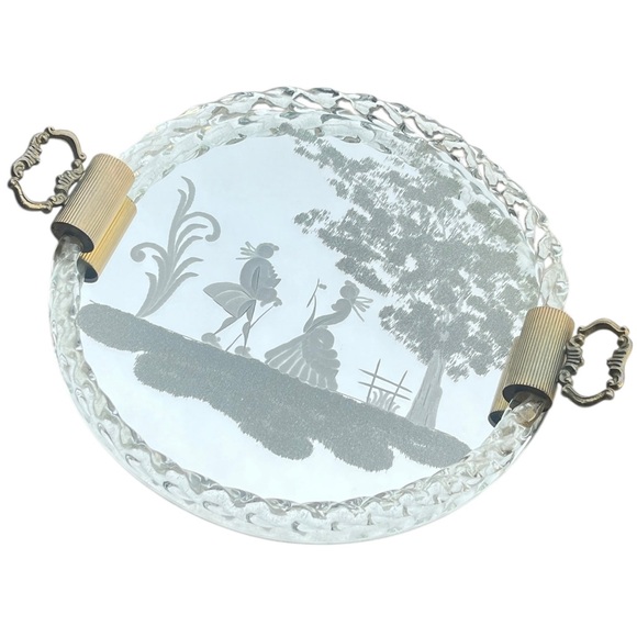 Vintage Venetian Glass Etched Mirror Tray Vanity Serving Ercole Barovier Italy - Picture 7 of 7